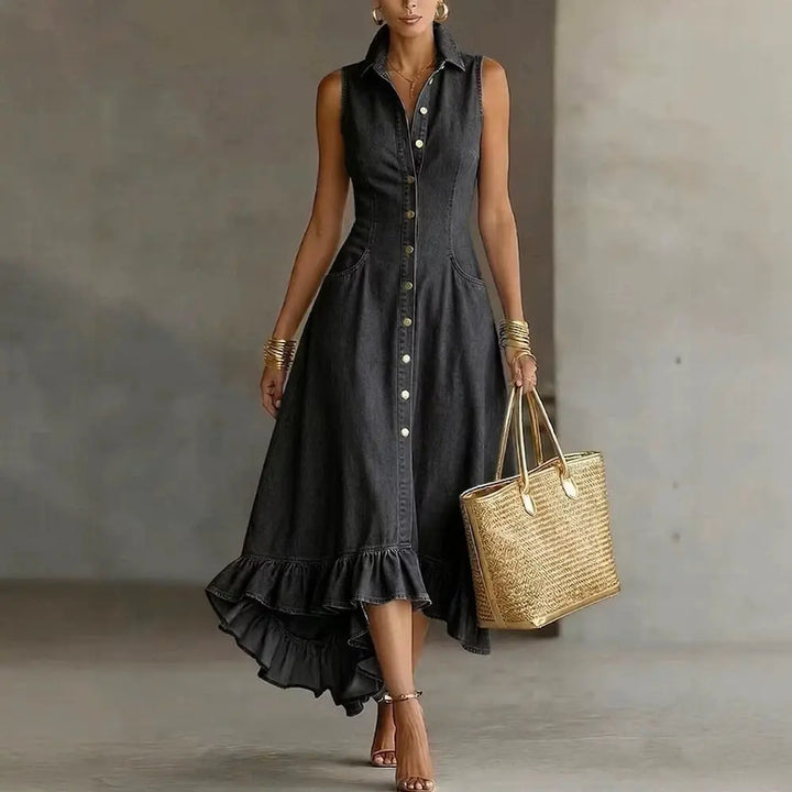 Damaria Ruffle Denim Midi Dress