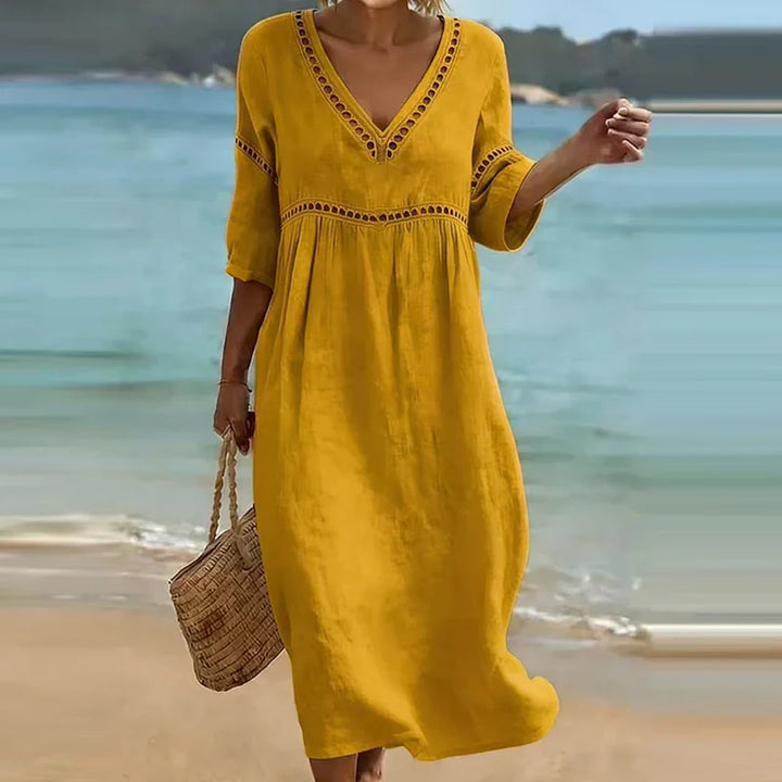 Oakley Hollow Trim V-Neck Midi Dress