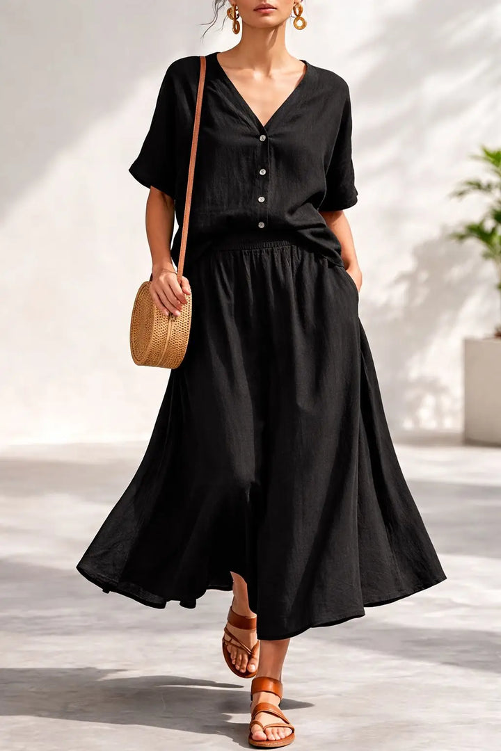 Azaria Button Front Skirt Set