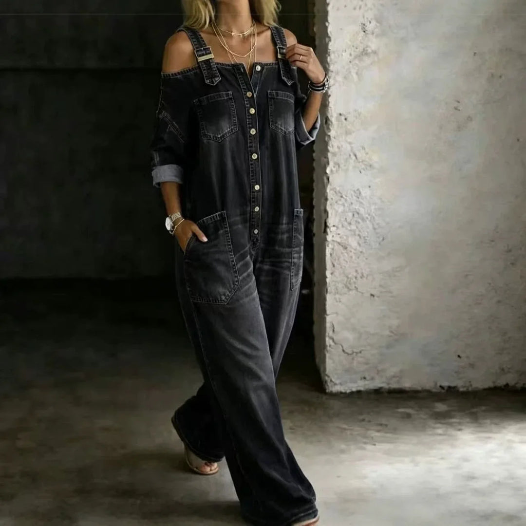 Marina Cold Shoulder Denim Jumpsuit