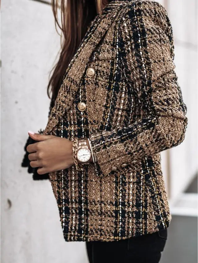 Corinne Double Breasted Plaid Blazer