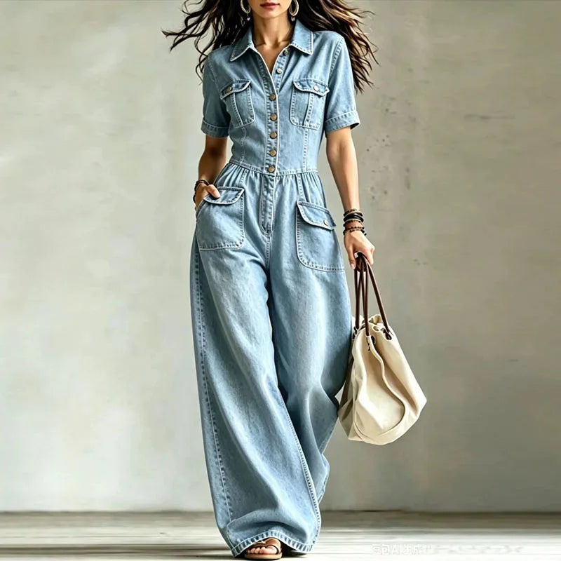 Juliana Denim Wide Leg Jumpsuit