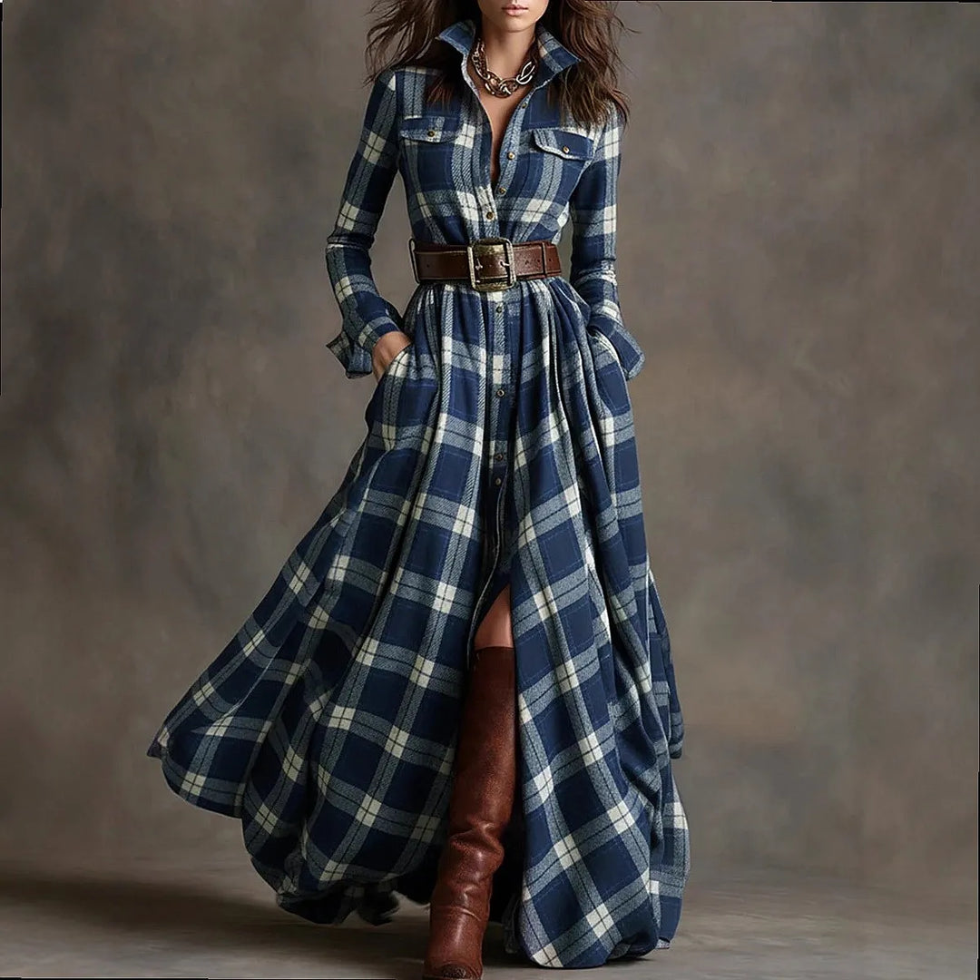 Maren Plaid Button Maxi Dress