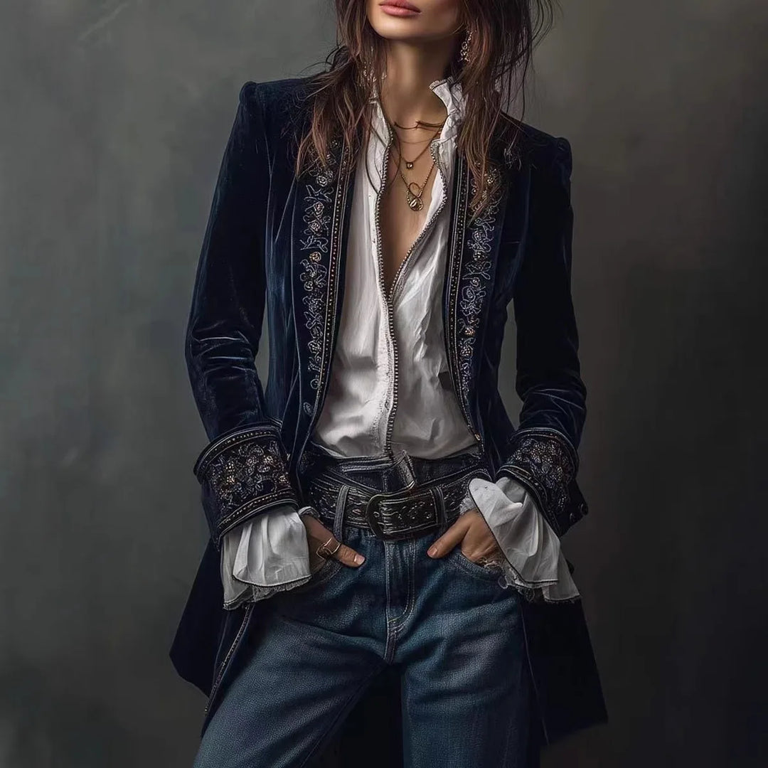 Gemma Embroidered Velvet Blazer
