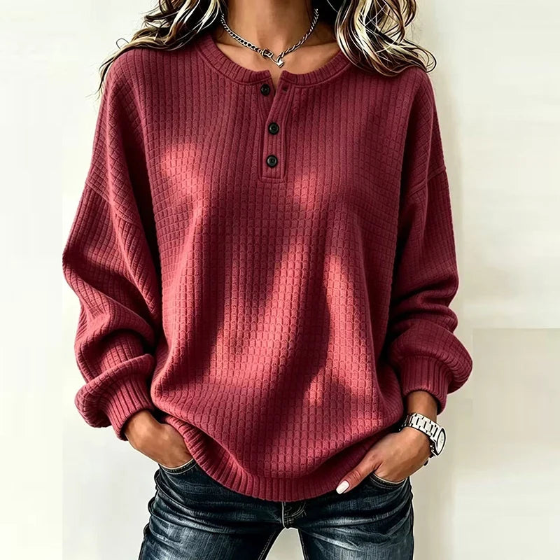 Adaline Waffle Knit Henley Blouse