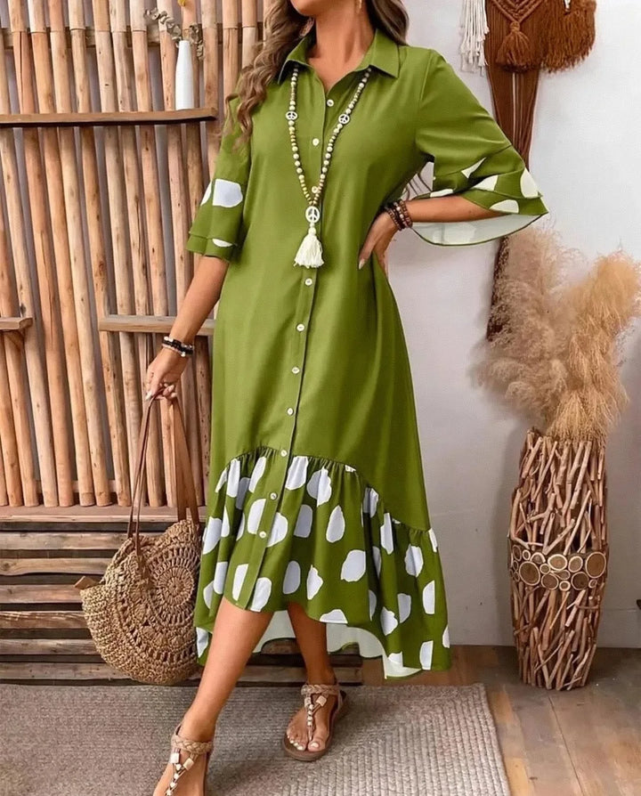 Nerea Elegant Chic Polka Midi Dress