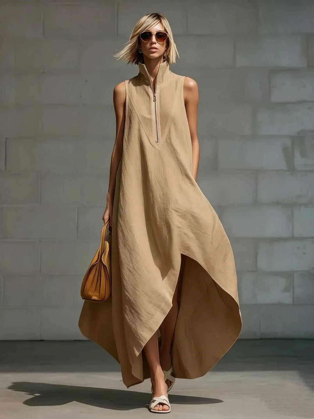 Rosy Sleeveless Half Zip Long Dress