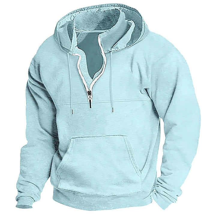 Sky blue quarter zip hoodie front view