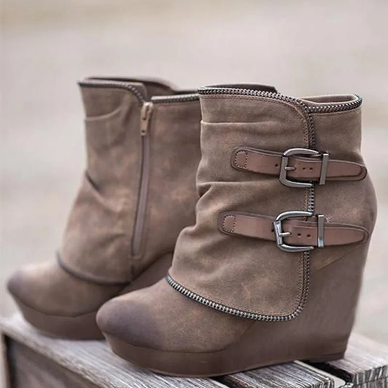 Rosetta Buckle Strap Wedge Boots