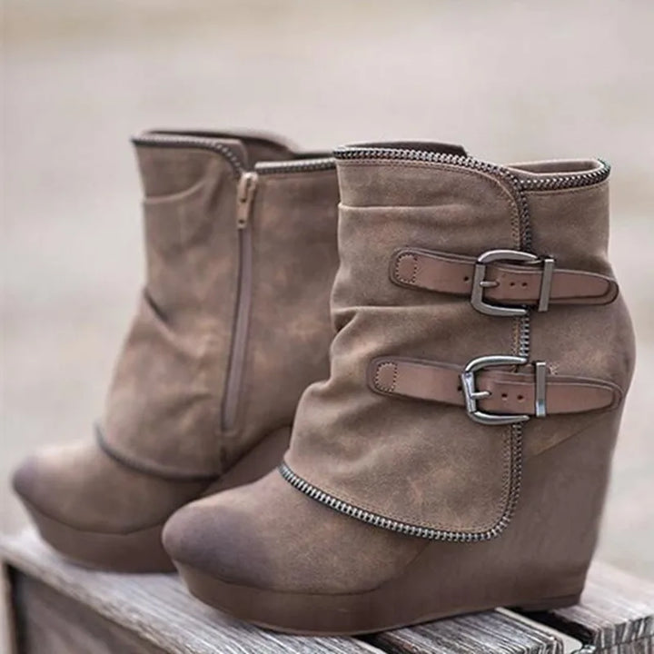 Rosetta Buckle Strap Wedge Boots