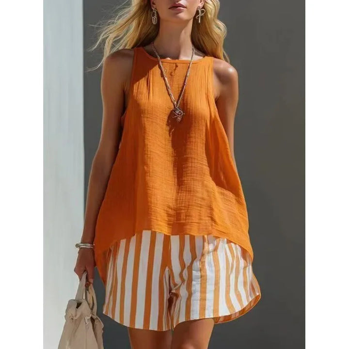 Kaira Sleeveless Tank And Striped Shorts Set