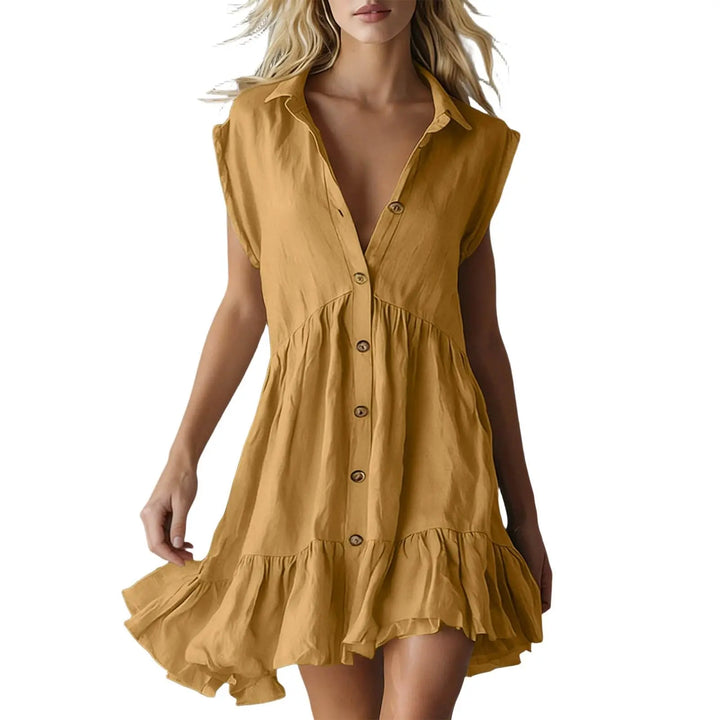Tressa Ruffle Button Front A Line Mini Dress