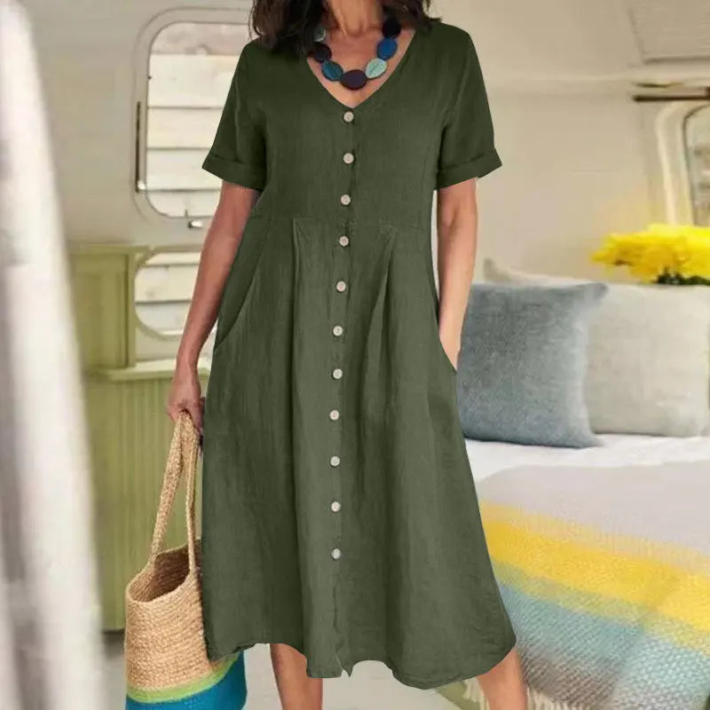 Danica Button Front Midi Dress