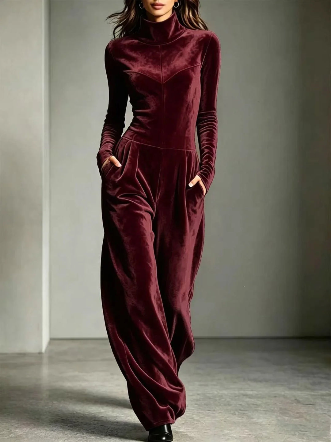 Aurelia Velvet High Neck Jumpsuit