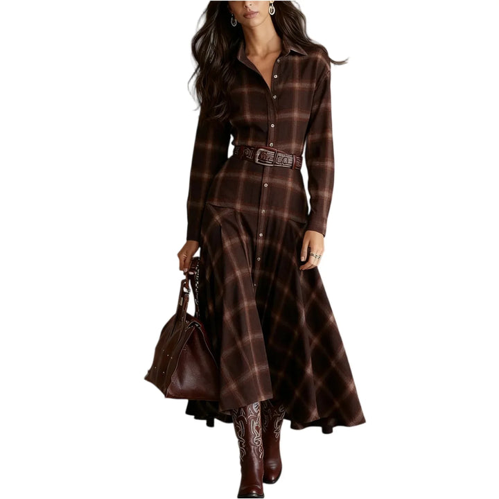 Rowena Button Plaid Shirt Dress