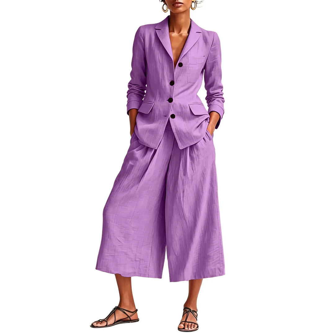 Rachel Linen Blazer and Wide Leg Capri Set