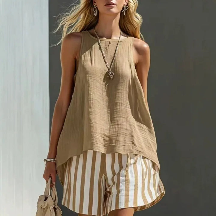 Kaira Sleeveless Tank And Striped Shorts Set
