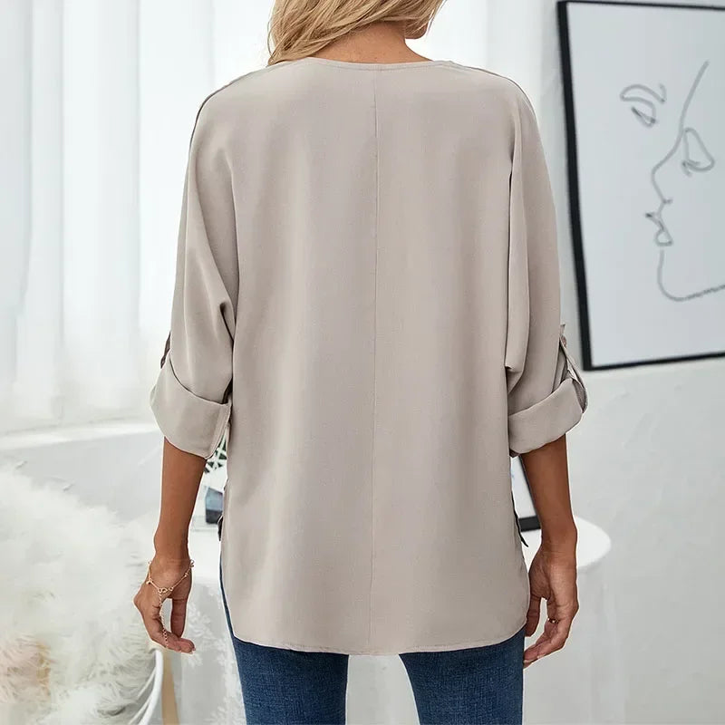 Meredith Pleated V Neck Blouse