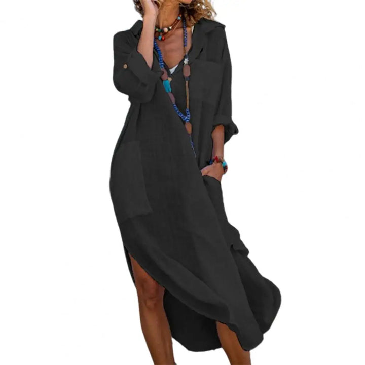Seline Flowing Linen Long Shirt Dress