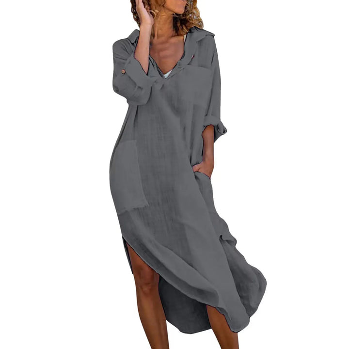 Seline Flowing Linen Long Shirt Dress