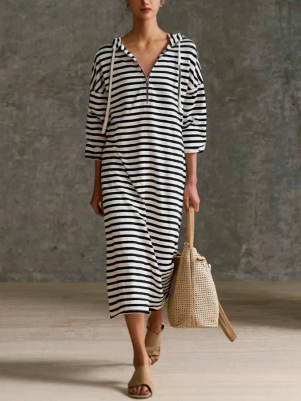 Amara Striped Hooded Midi Dress