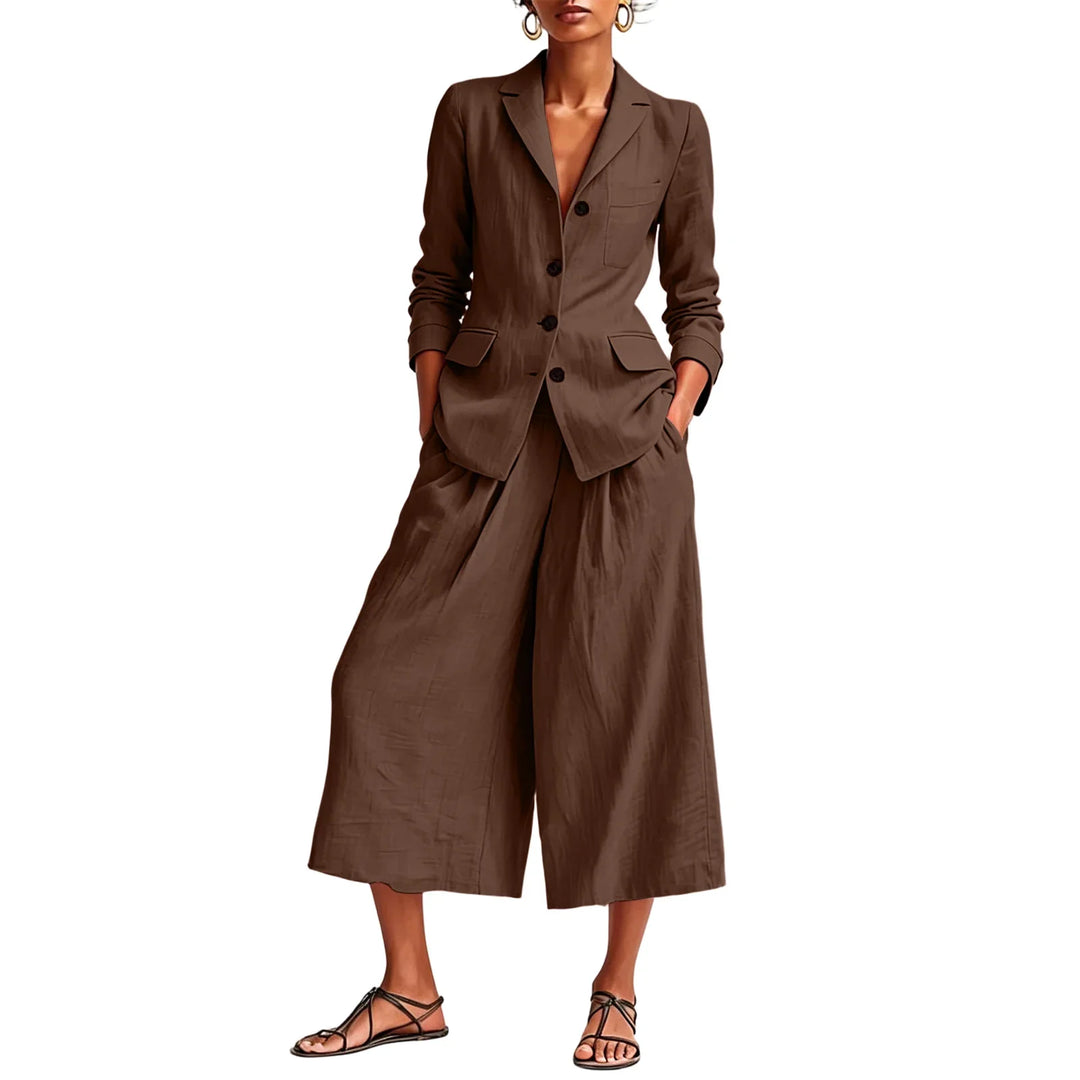 Rachel Linen Blazer and Wide Leg Capri Set