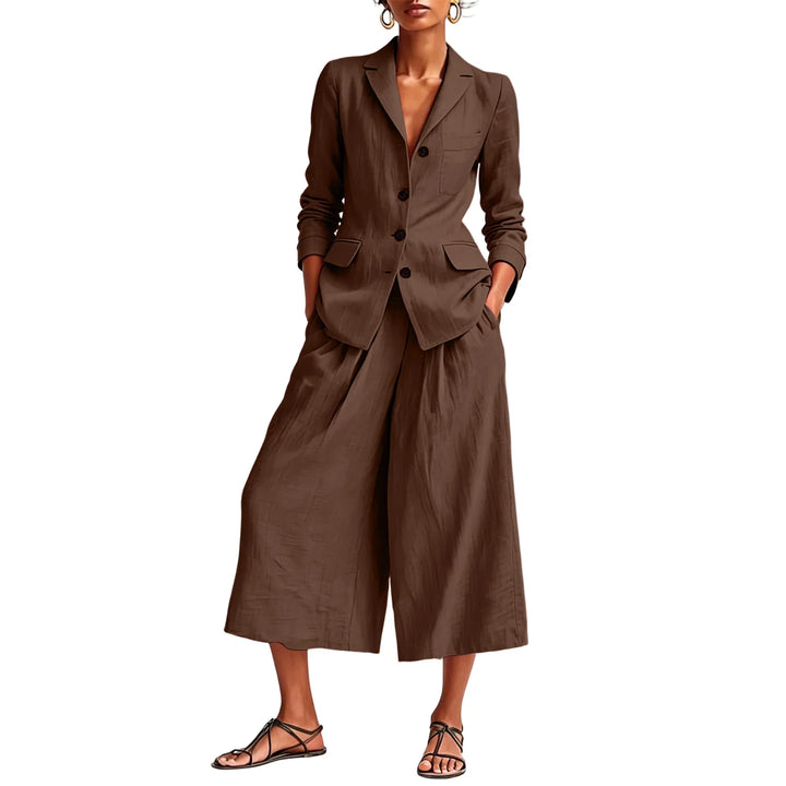 Rachel Linen Blazer and Wide Leg Capri Set