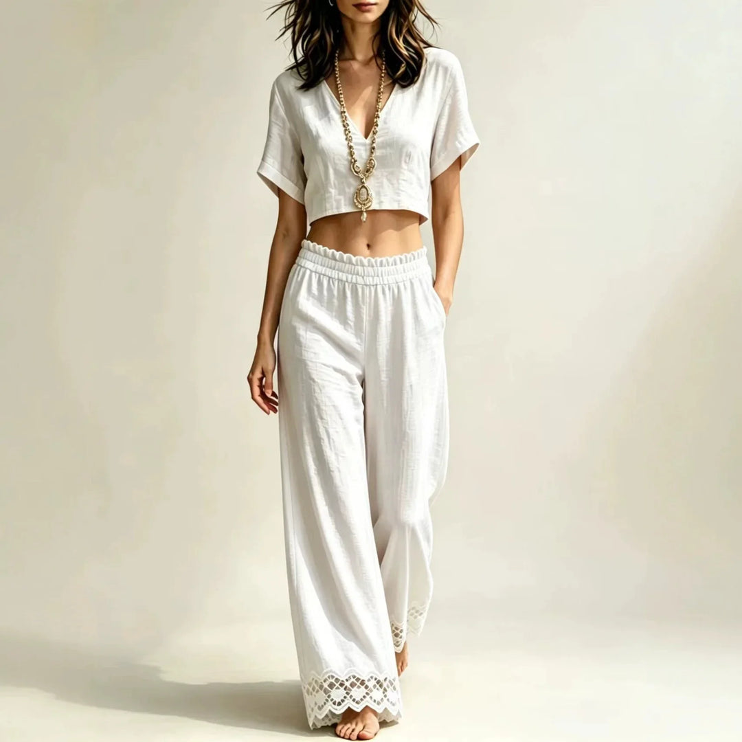 Matilda Cropped Top Lace Detail Pants Set