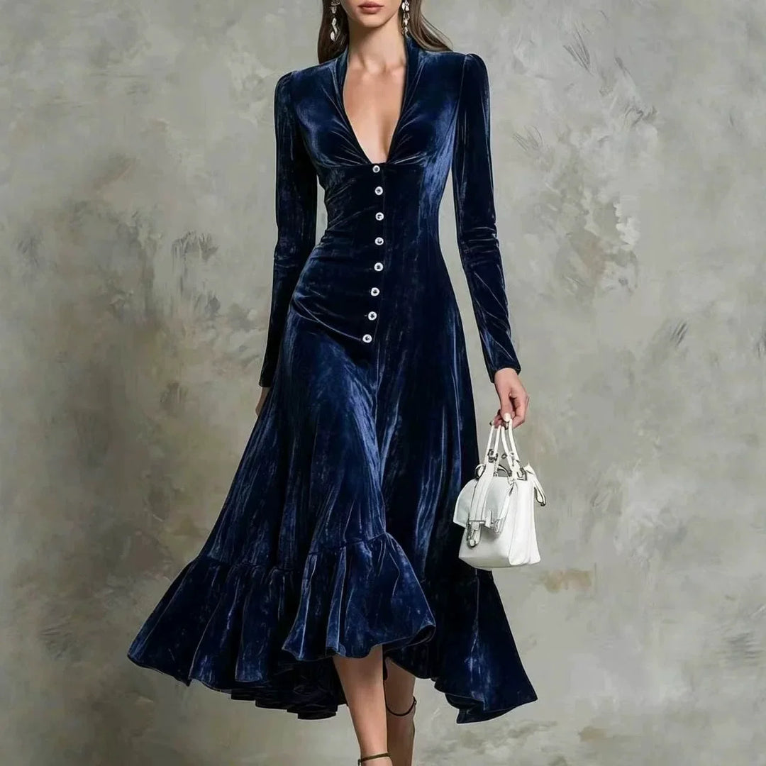 Rosalind Button Front Velvet Dress
