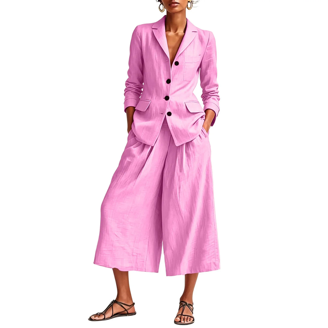 Rachel Linen Blazer and Wide Leg Capri Set