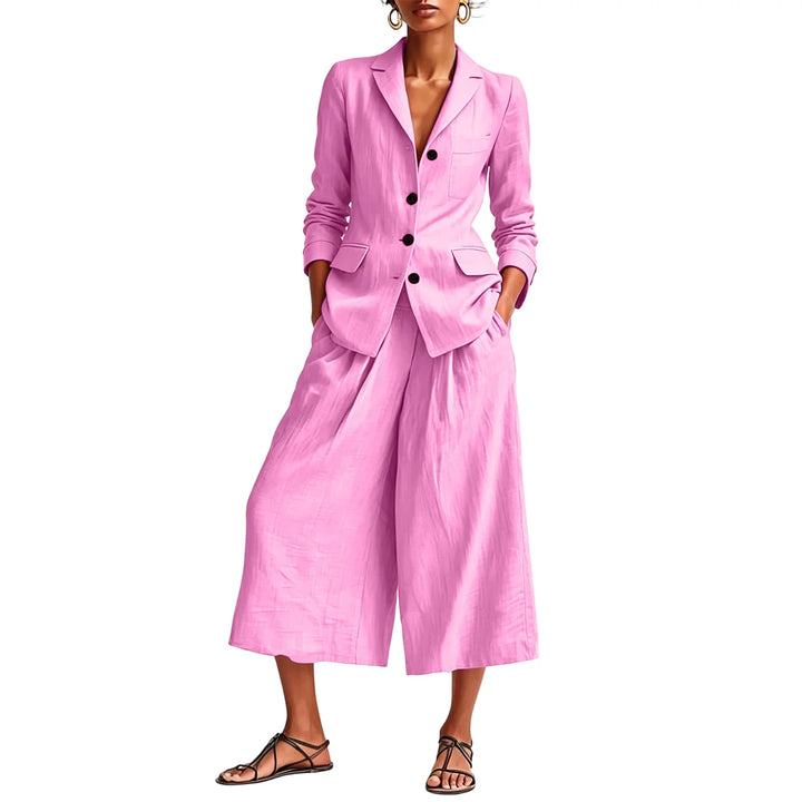 Rachel Linen Blazer and Wide Leg Capri Set