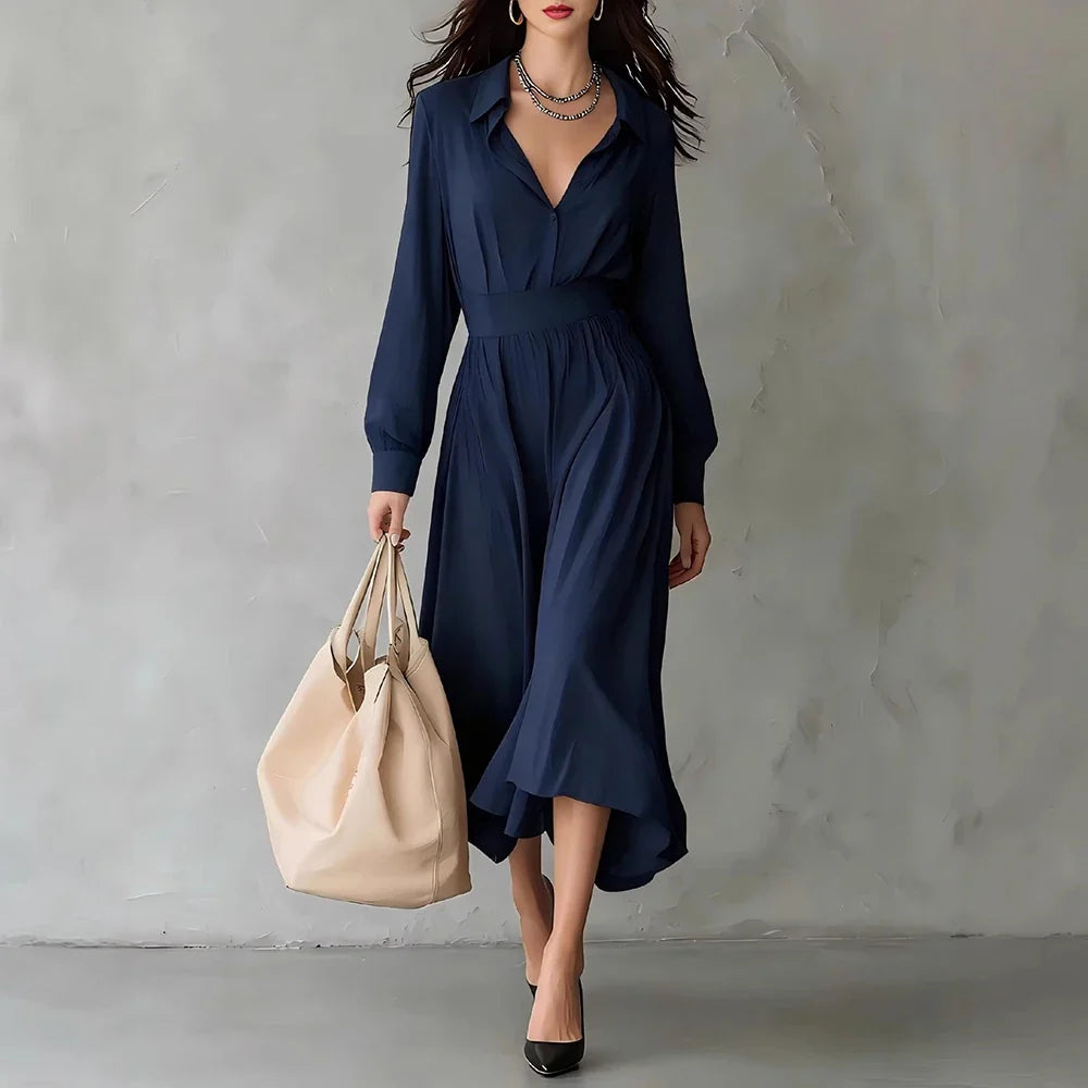 Elara Pleated Shirt Midi Dress