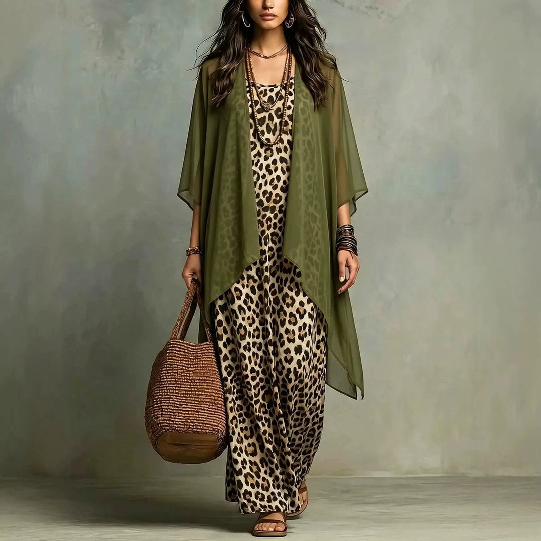 Virellea Leopard Print Maxi Dress Set