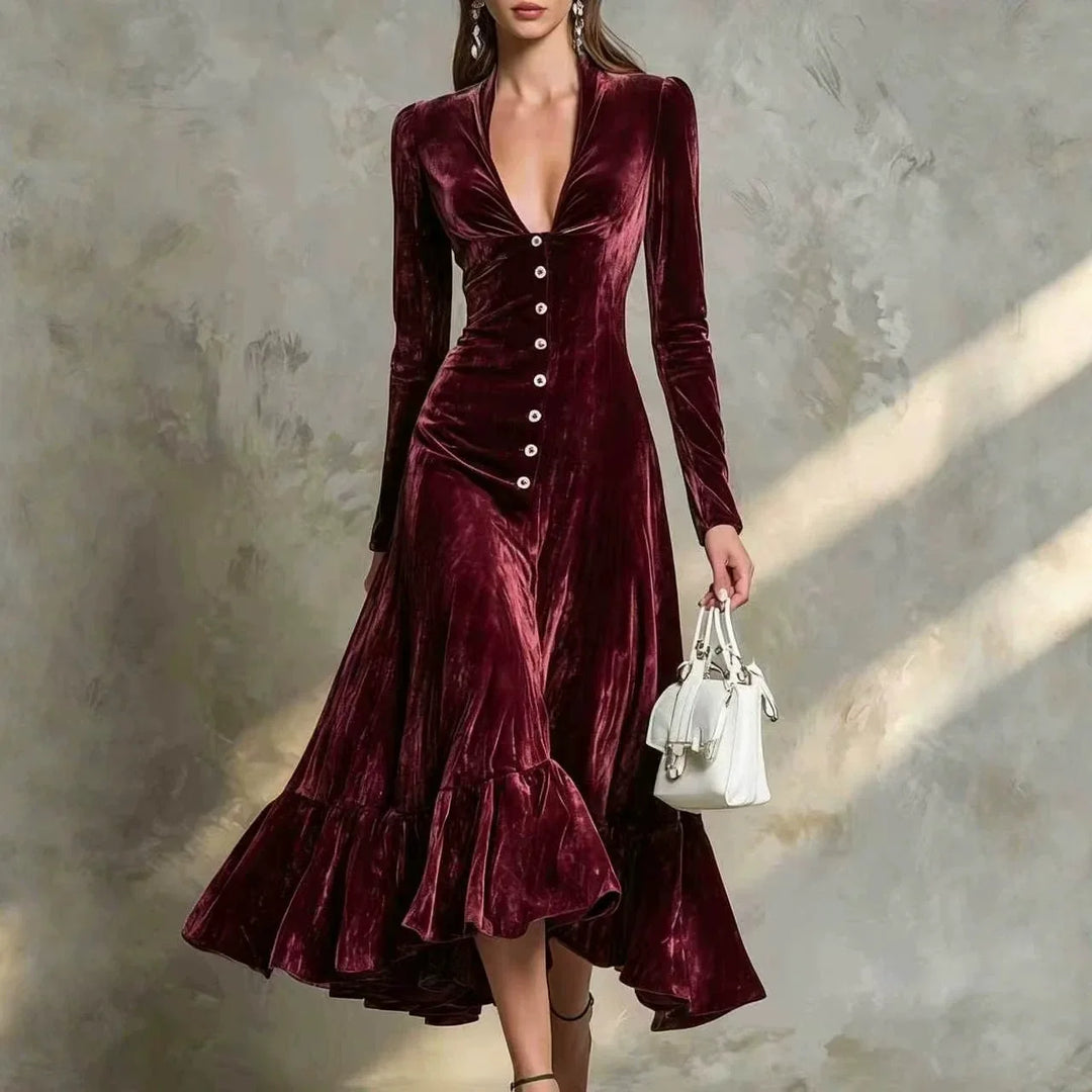 Rosalind Button Front Velvet Dress
