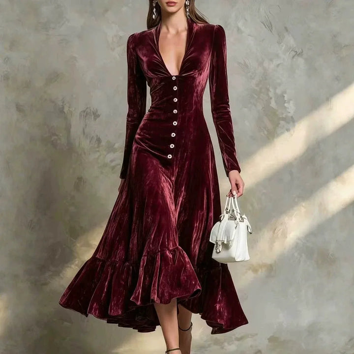 Rosalind Button Front Velvet Dress