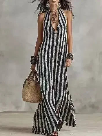 Delmare Striped Halter Maxi Dress