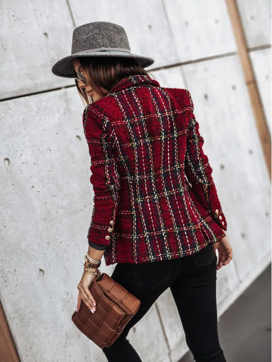 Corinne Double Breasted Plaid Blazer