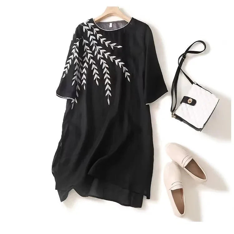 Verana Embroidered Linen Midi Dress