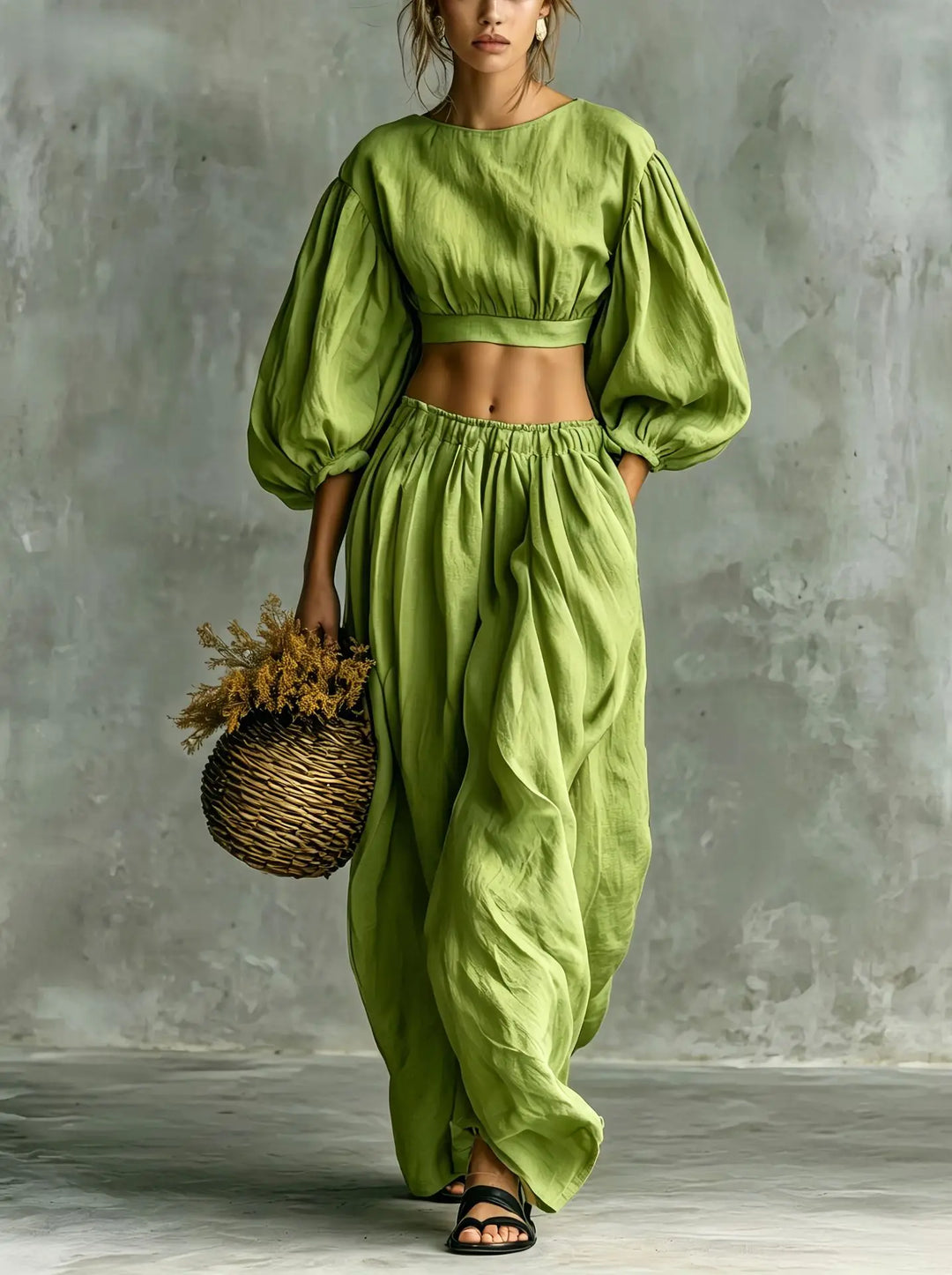 Ysoline Balloon Sleeve Trouser Set