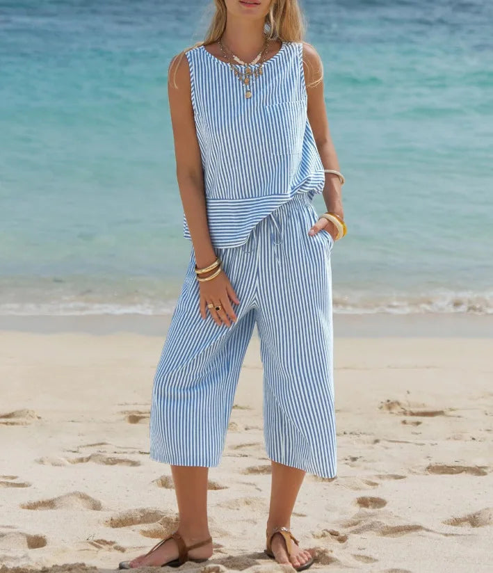 Fabiola Striped Cotton Casual Matching Set