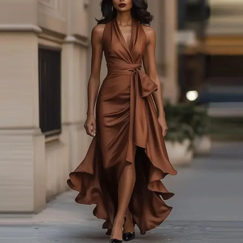 Monroe Halter Satin Maxi Dress