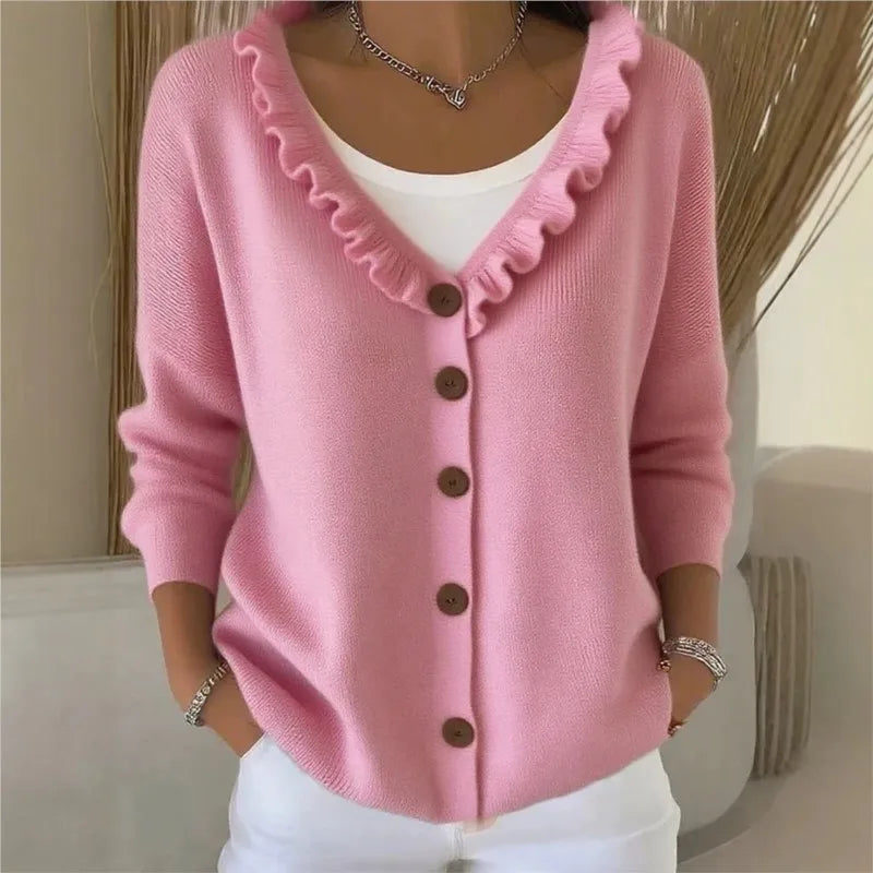 Aveline Ruffle Neck Button Cardigan