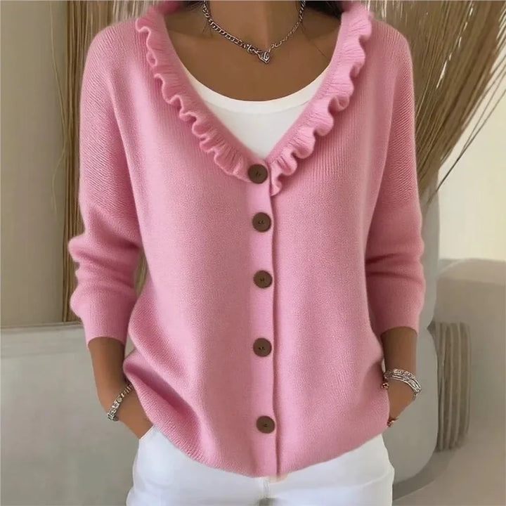 Aveline Ruffle Neck Button Cardigan