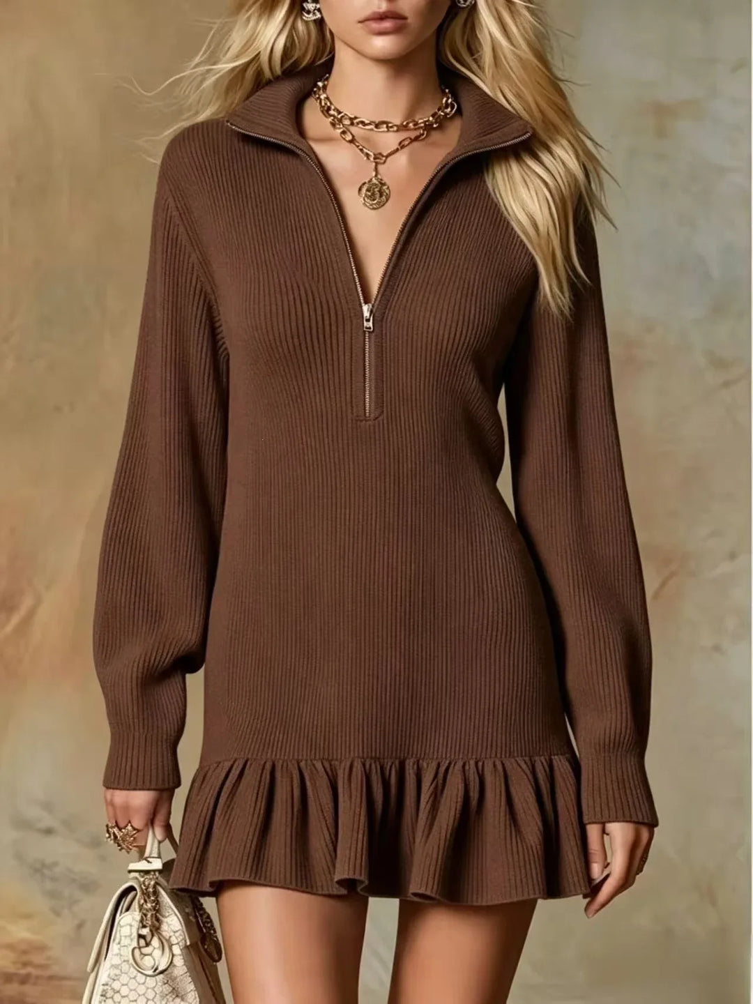 Lorena Half Zip Knit Mini Dress