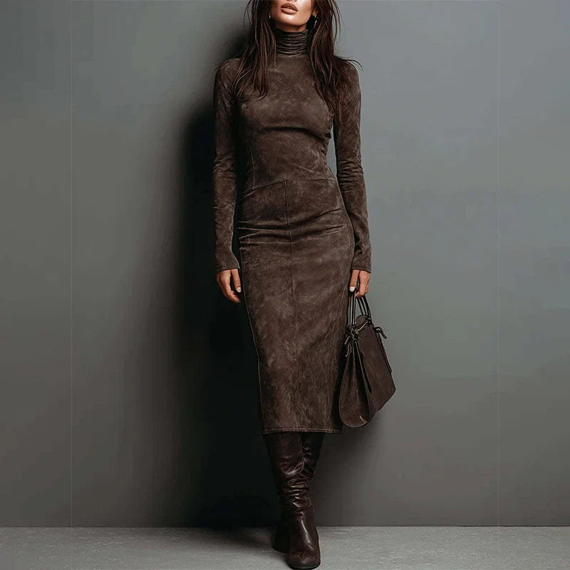 Claire Suede Turtleneck Midi Dress