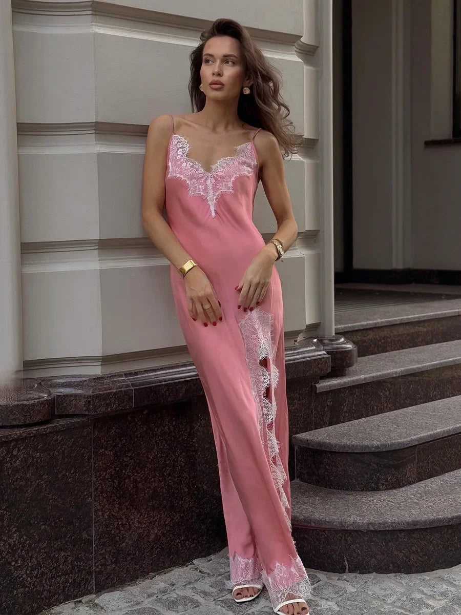 Alessine Satin Lace Maxi Dress