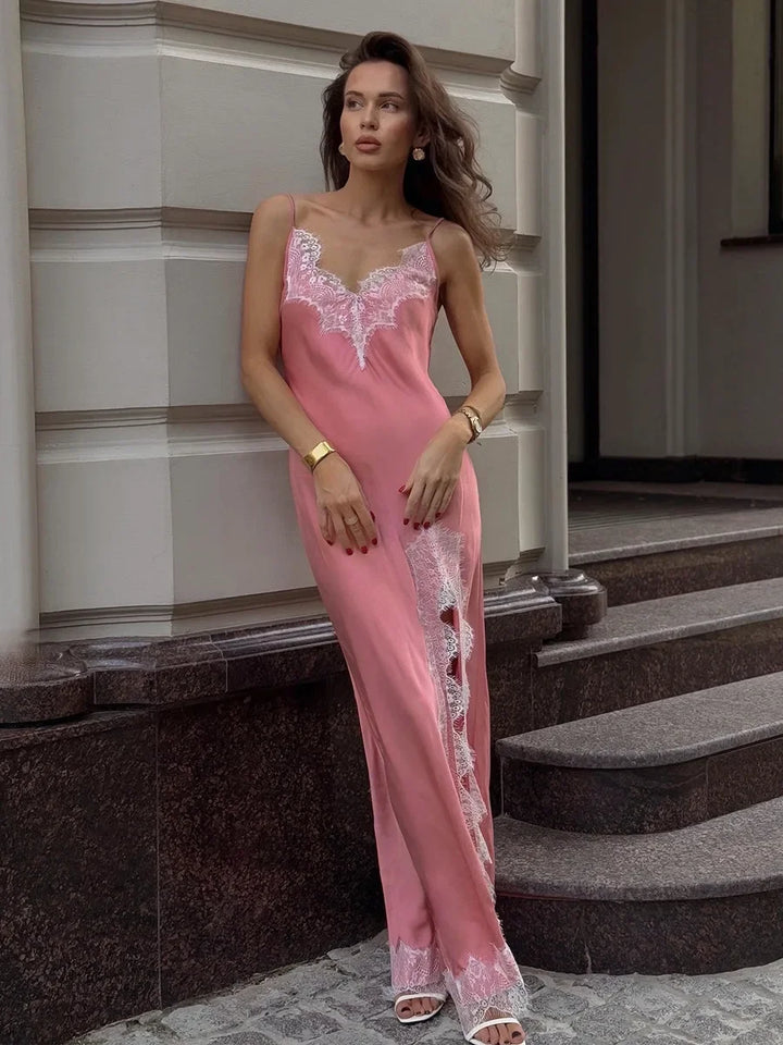 Alessine Satin Lace Maxi Dress