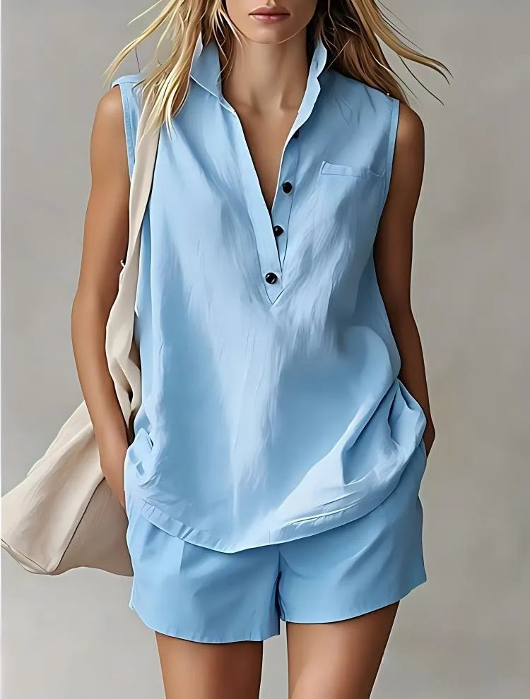 Eleanore Breathable Cotton Linen Shorts Set