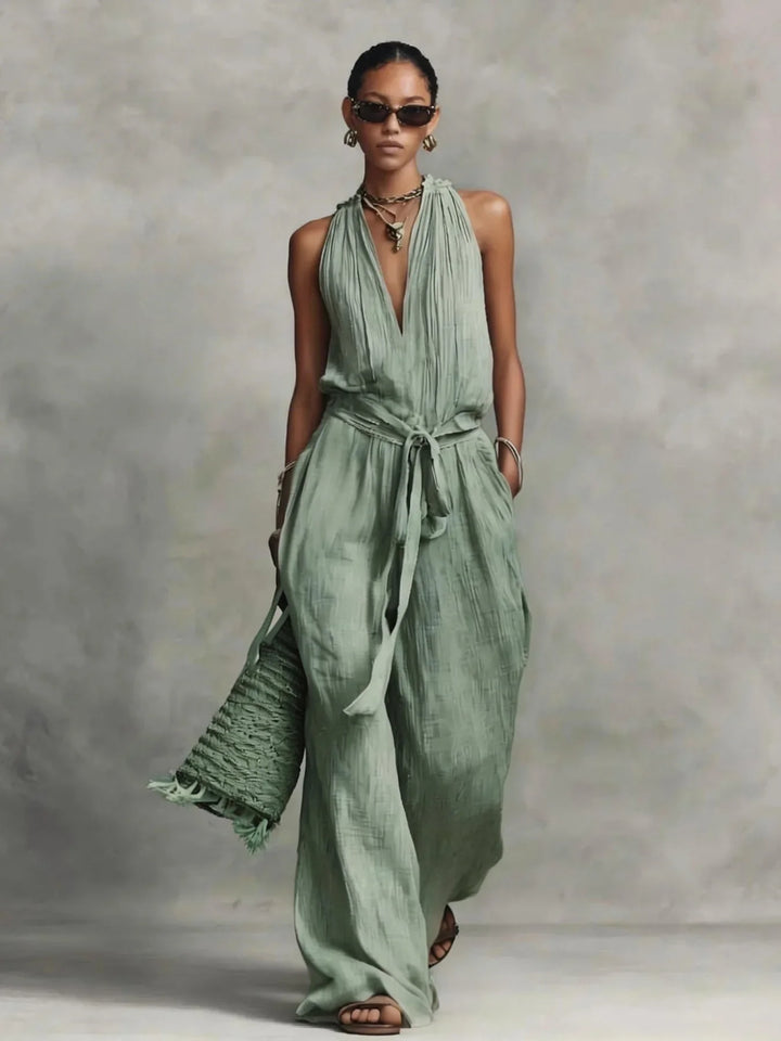 Calyara Front Tie Wide Leg Jumpsuit