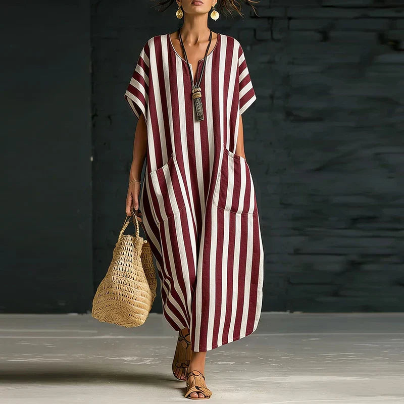 Cassidy Striped V Neck Boho Maxi Dress